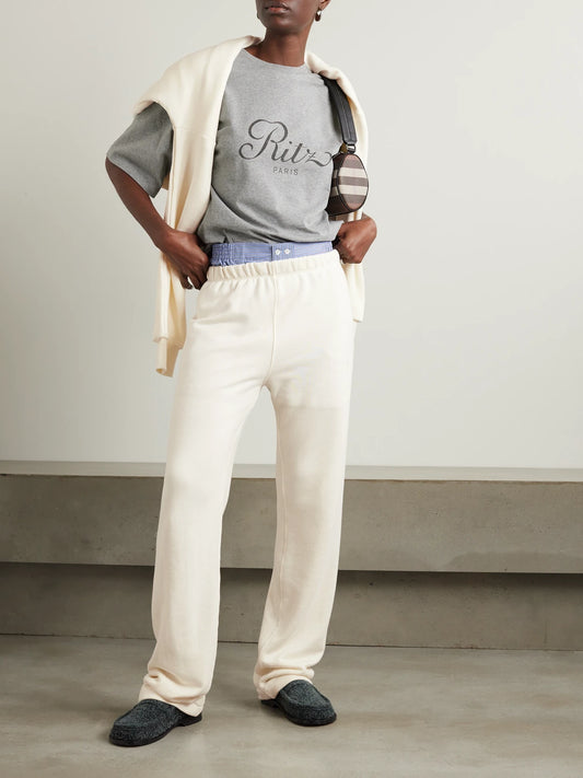Image of Sleepwear & Loungewear. Product name - Cotton And Modal-blend Jersey Straight-leg Sweatpants in Cream colour by brand - ÉTERNE