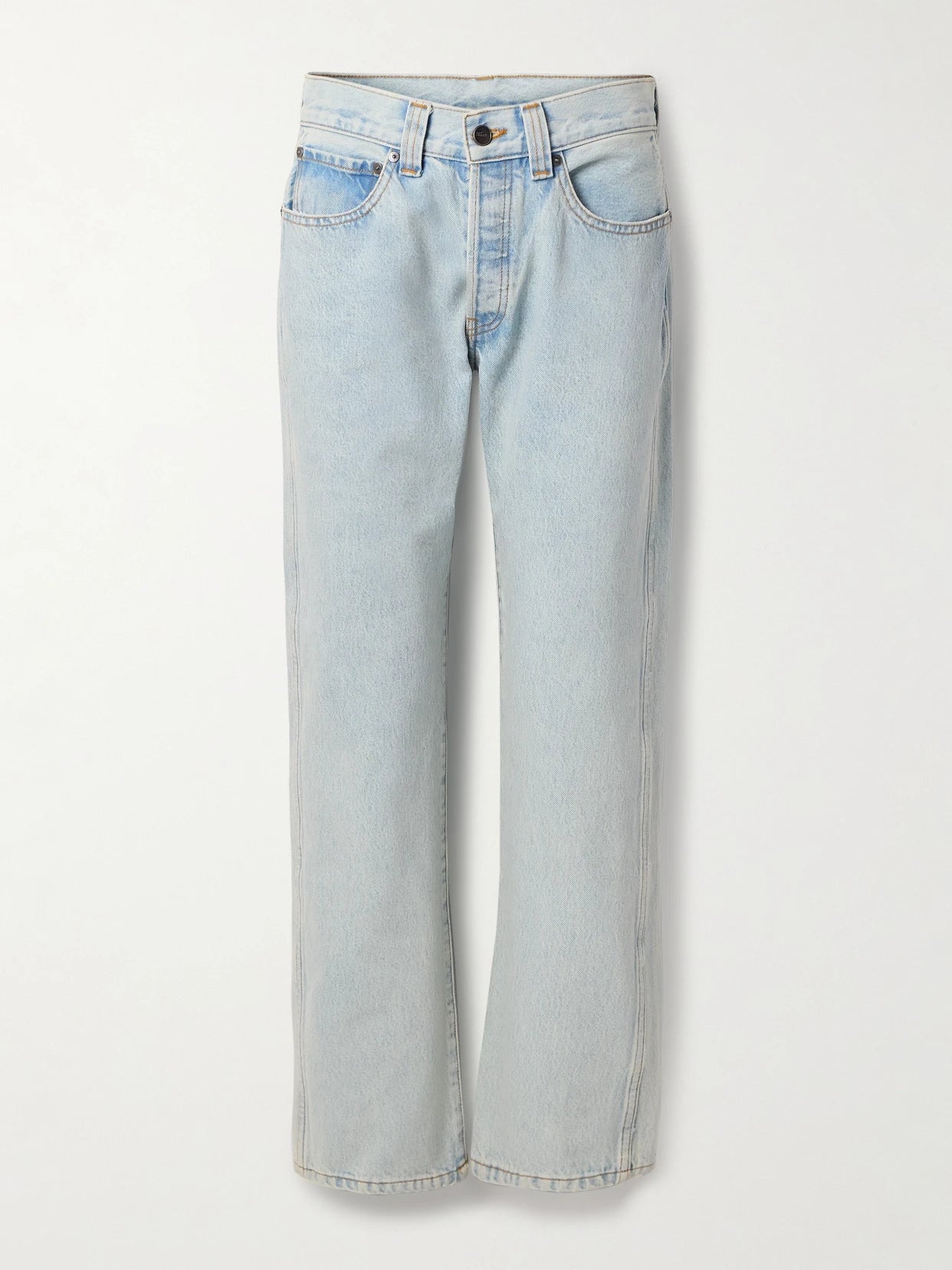 Image of Jeans. Product name - Callum Mid-rise Straight-leg Jeans in Light denim colour by brand - KHAITE