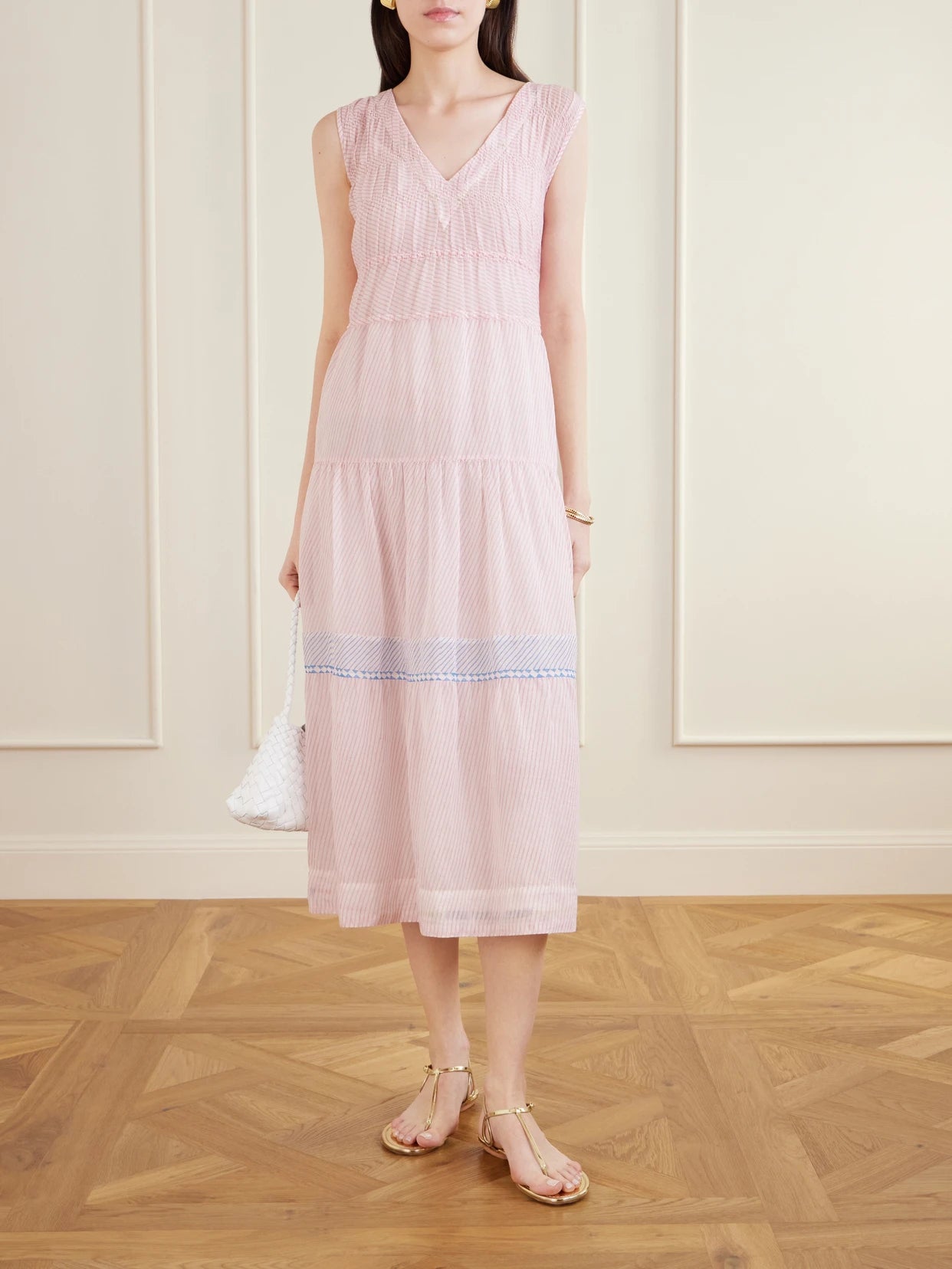 Image of Dresses. Product name - Ember Tie-detailed Striped Cotton Silk Dress in Multi colour by brand - Eka