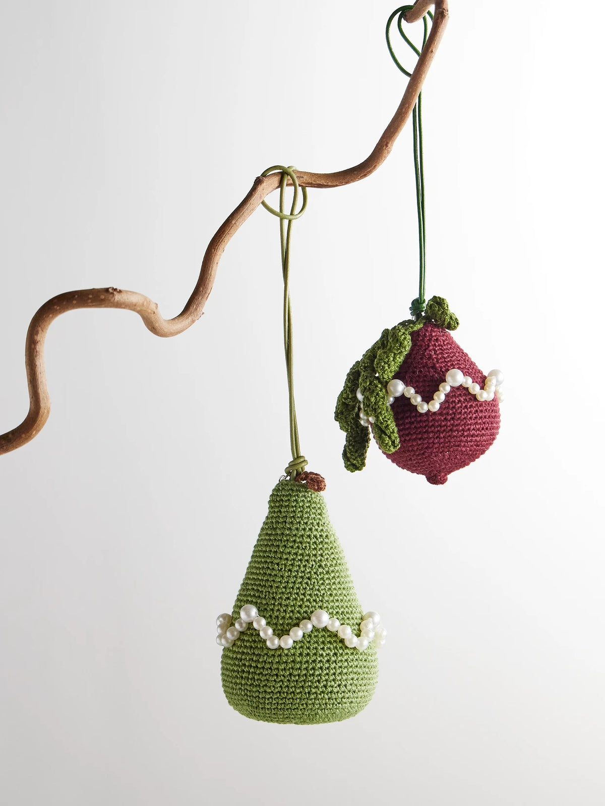 Image of Accessories. Product name - Pear Embellished Crocheted Cotton Ornament in Green colour by brand - Gohar World