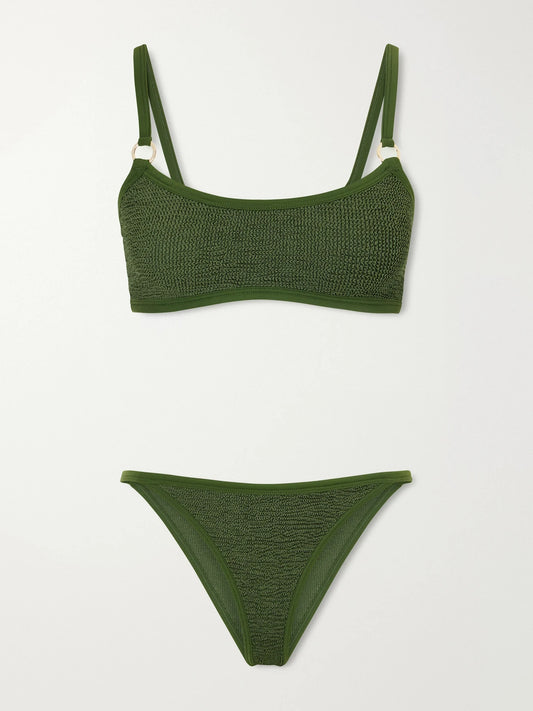 Image of Swimwear. Product name - Iris Original Crinkle Bikini in Green colour by brand - Hunza G