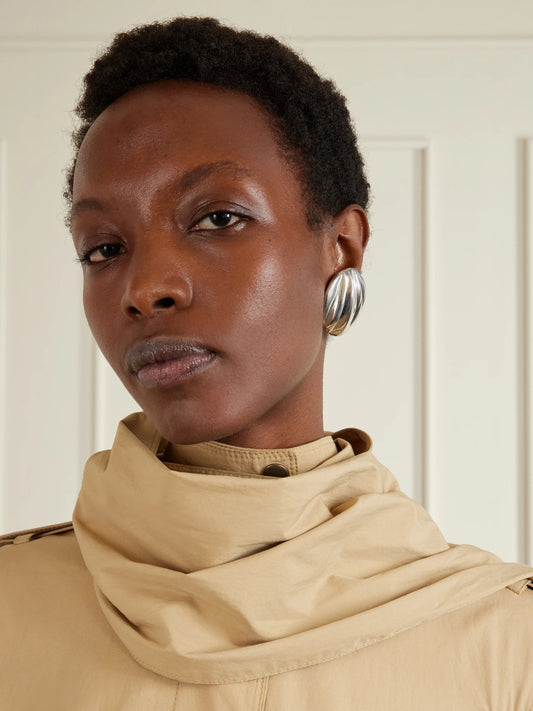 Image of Earrings. Product name - Oversized Silver-tone Clip Earrings in Multi colour by brand - Chloé