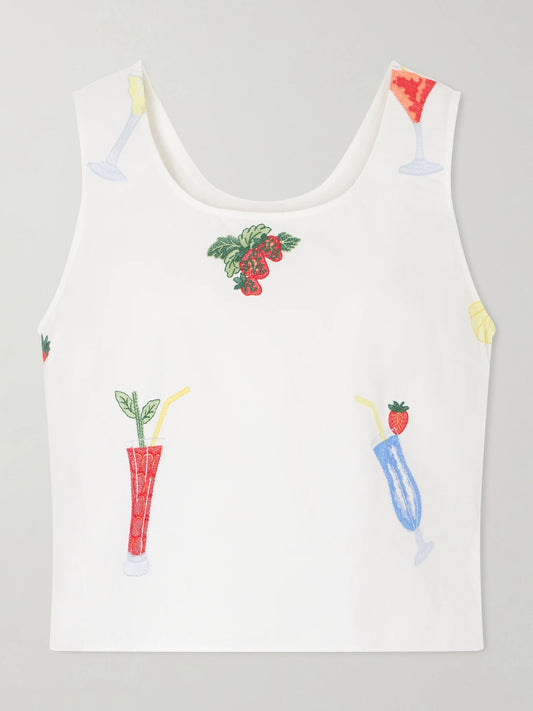 Image of a model wearing Tops. Product name - Certaldo Embroidered Cotton Top in Multi colour by brand - Loretta Caponi