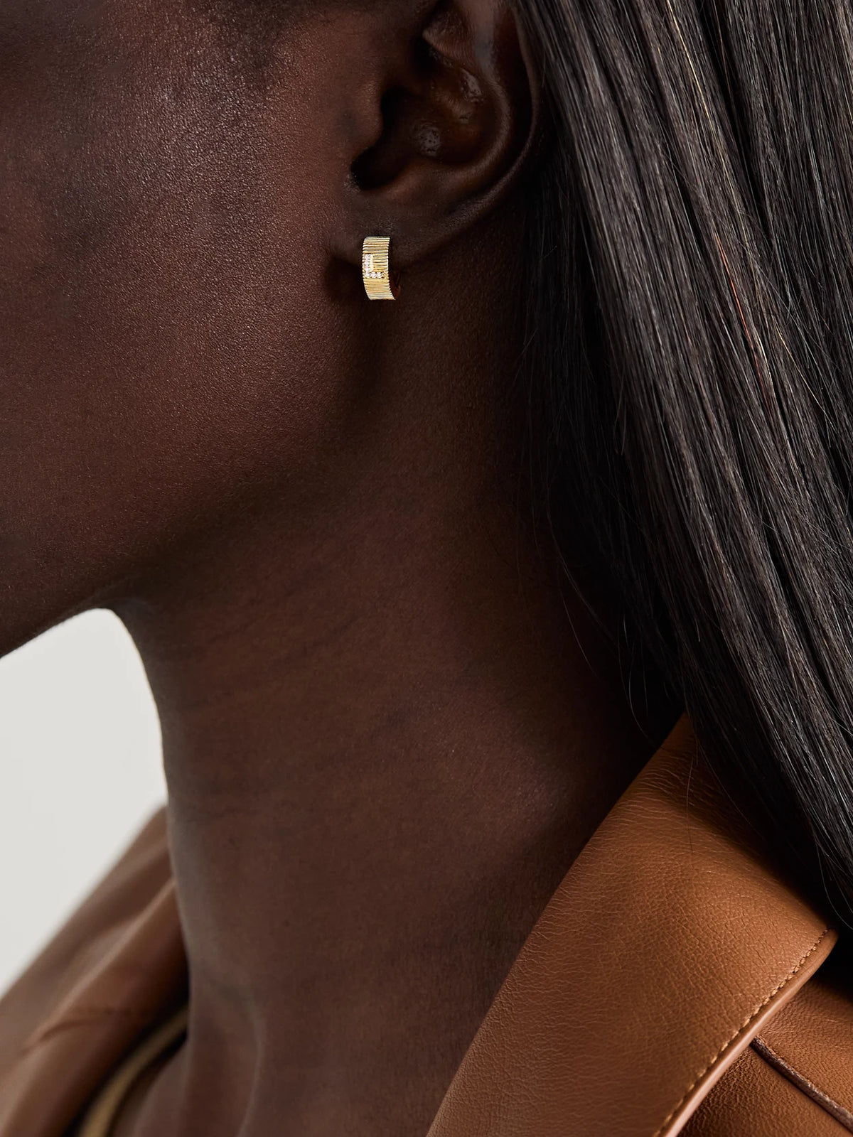 Image of Earrings. Product name - Initial 18-karat Gold Diamond Single Hoop Earring in A colour by brand - FoundRae