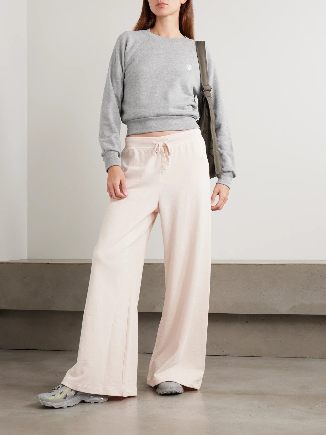 Image of Sleepwear & Loungewear. Product name - Embroidered Cotton And Modal-blend Jersey Sweatshirt in Gray colour by brand - ÉTERNE