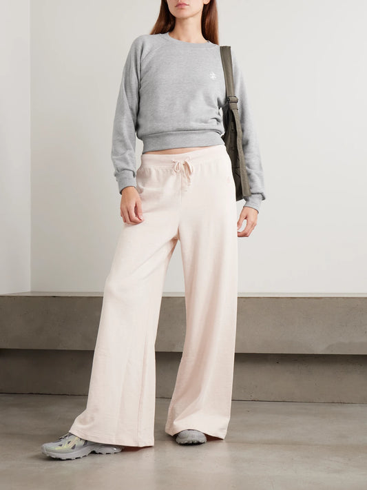 Image of Sleepwear & Loungewear. Product name - Embroidered Cotton And Modal-blend Jersey Sweatshirt in Gray colour by brand - ÉTERNE