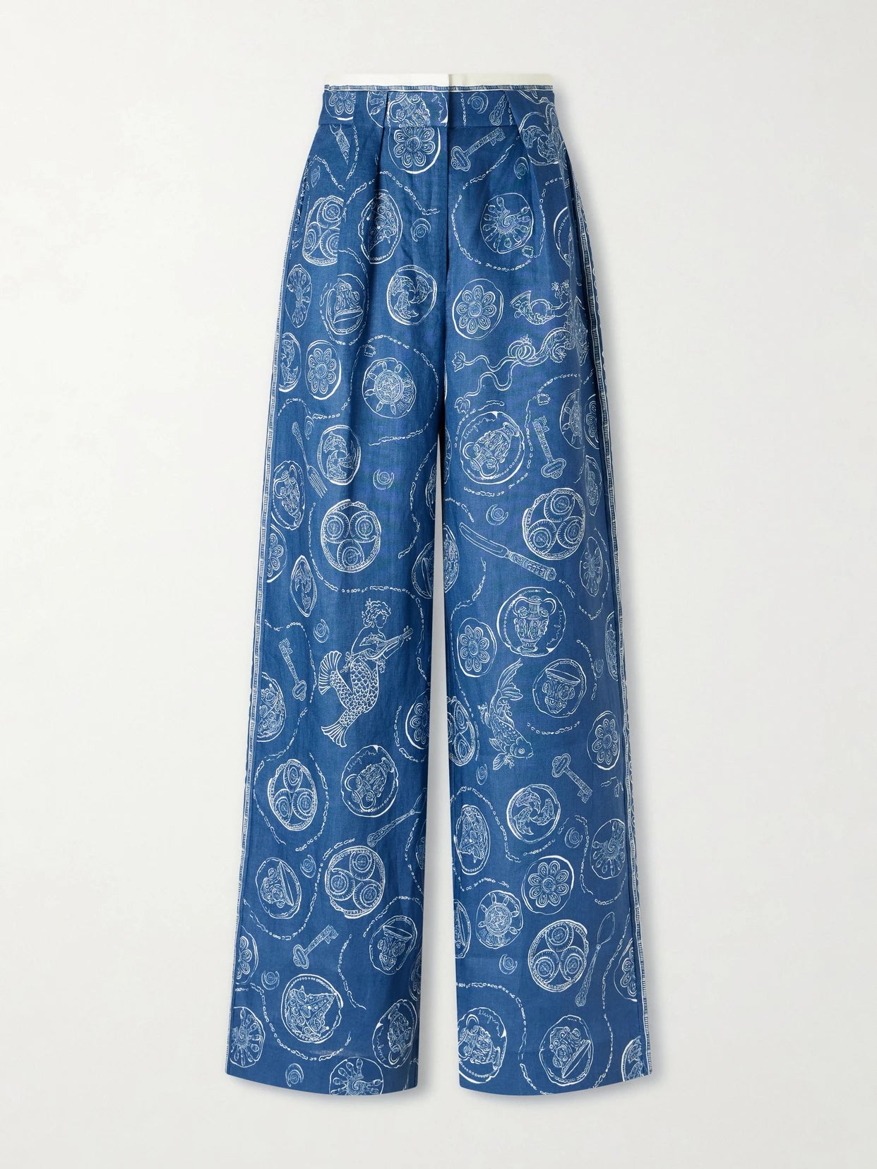 Lucky Pleated Printed Linen Wide-leg Pants