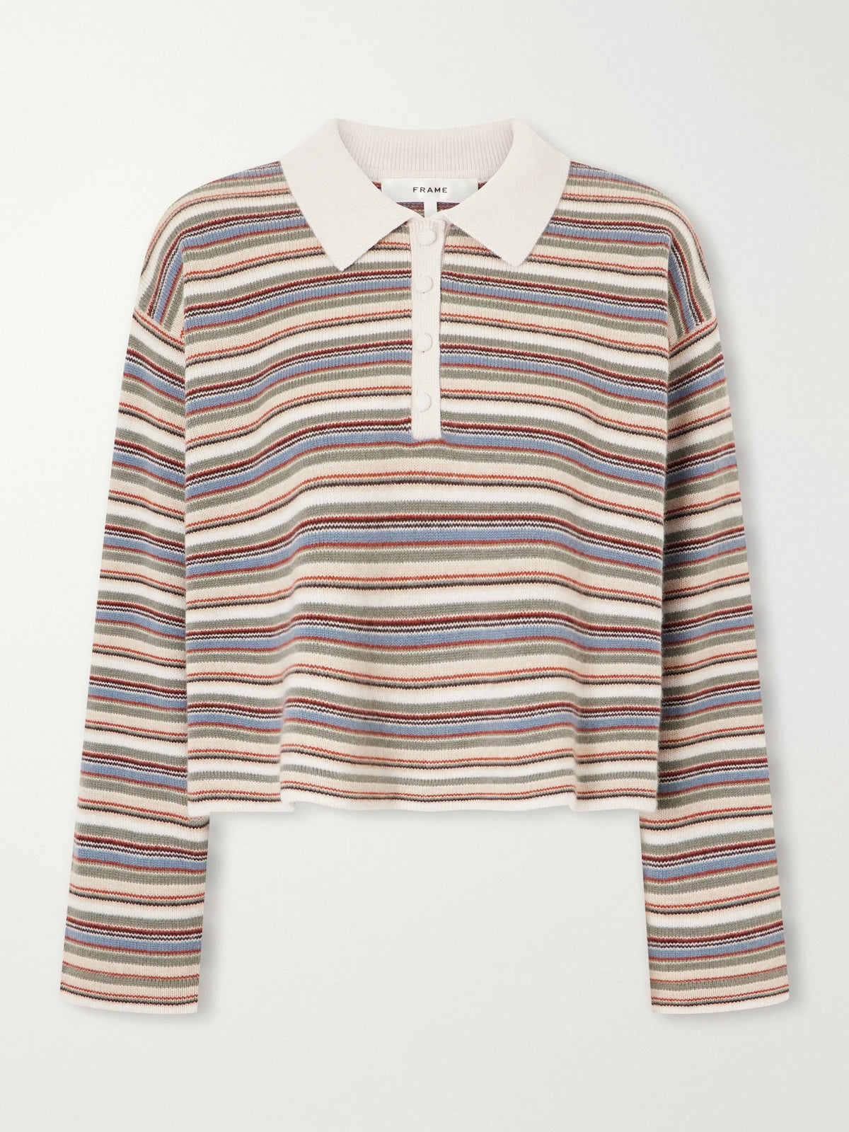 FRAME Striped Wool And Cashmere-blend Polo Sweater