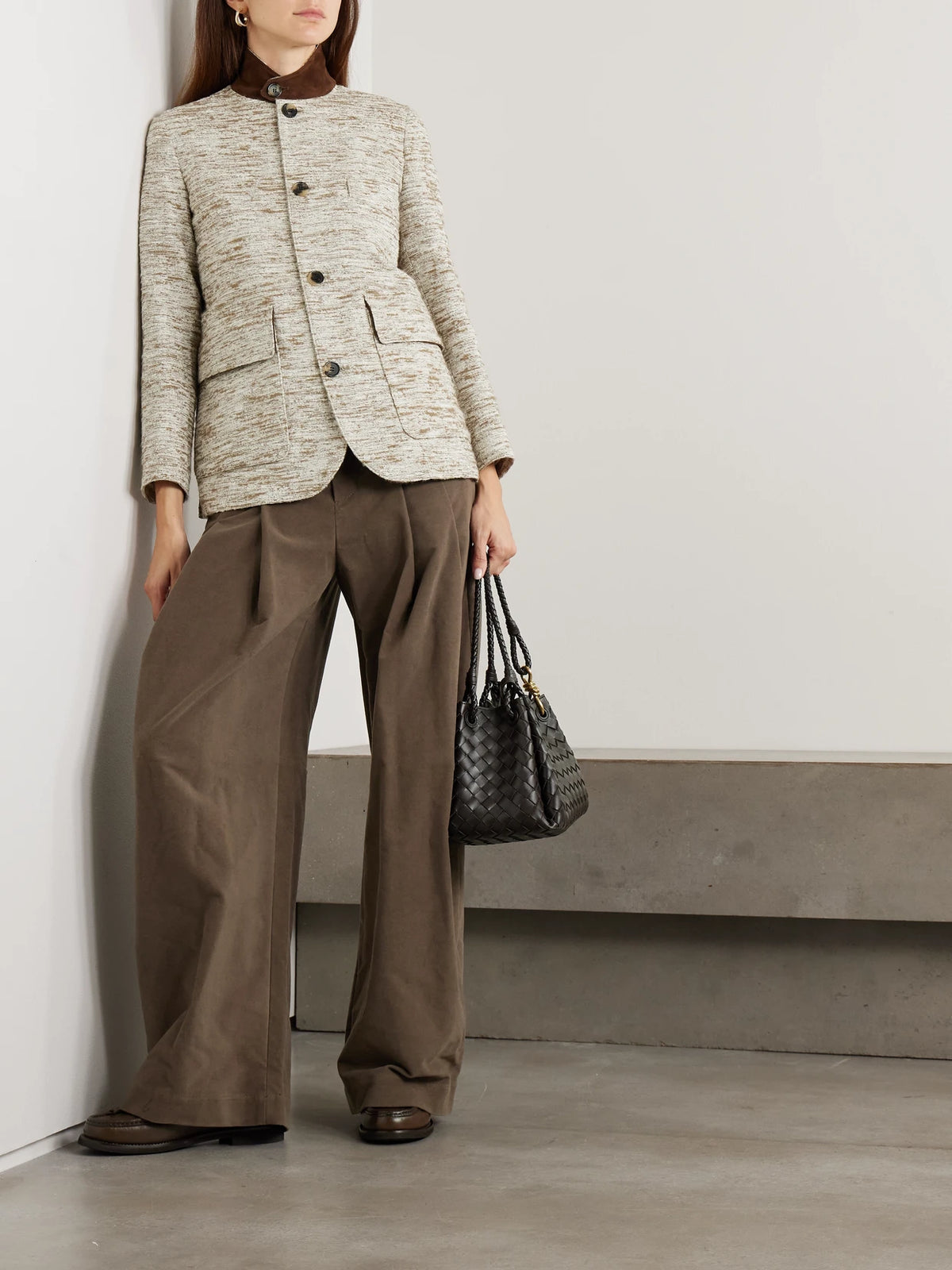 Image of Coats & Jackets. Product name - Roadster Suede-trimmed Textured-cotton Jacket in Light gray colour by brand - Loro Piana