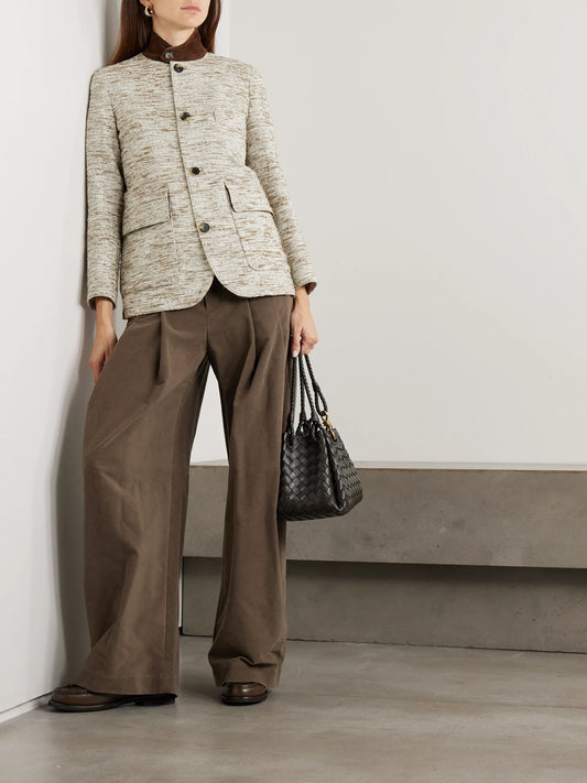 Image of Coats & Jackets. Product name - Roadster Suede-trimmed Textured-cotton Jacket in Light gray colour by brand - Loro Piana