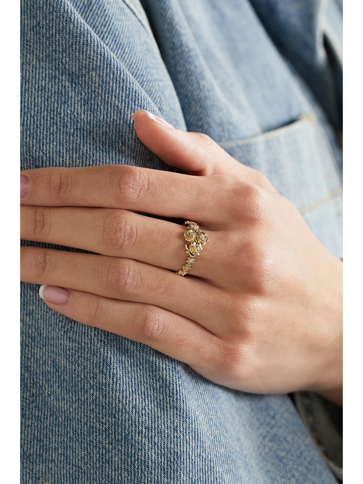 Image of Rings. Product name - Flower Cluster 14-karat Gold Diamond Ring in Multi colour by brand - Sydney Evan