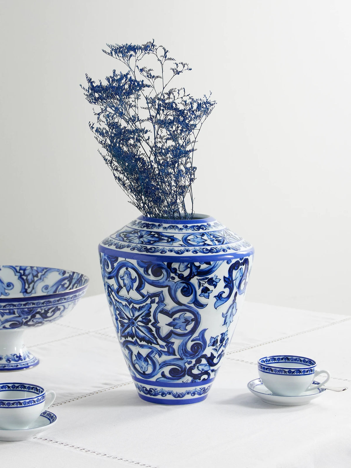 Image of Decor. Product name - Large Amphora Painted Porcelain Vase in Blue colour by brand - Dolce & Gabbana