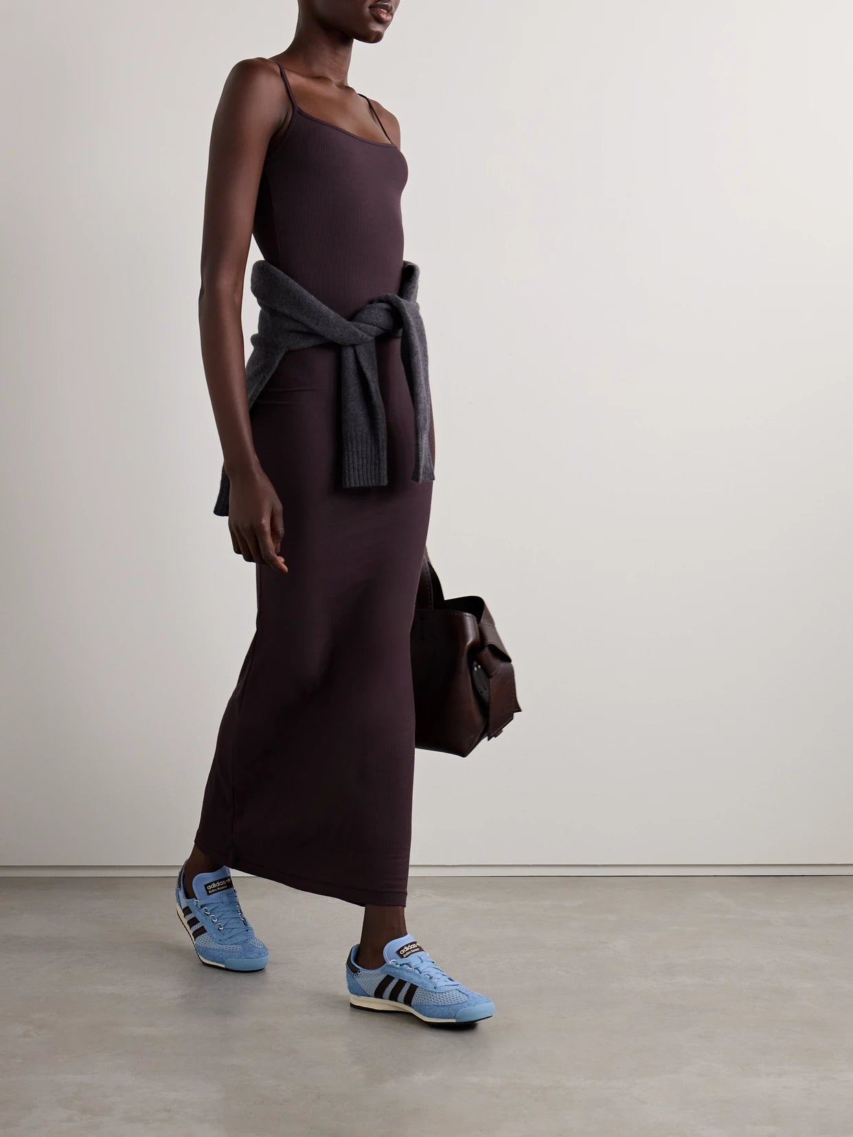 Image of Dresses. Product name - Soft Lounge Ribbed Long Stretch-modal Slip Dress - Phoenix in Brown colour by brand - SKIMS