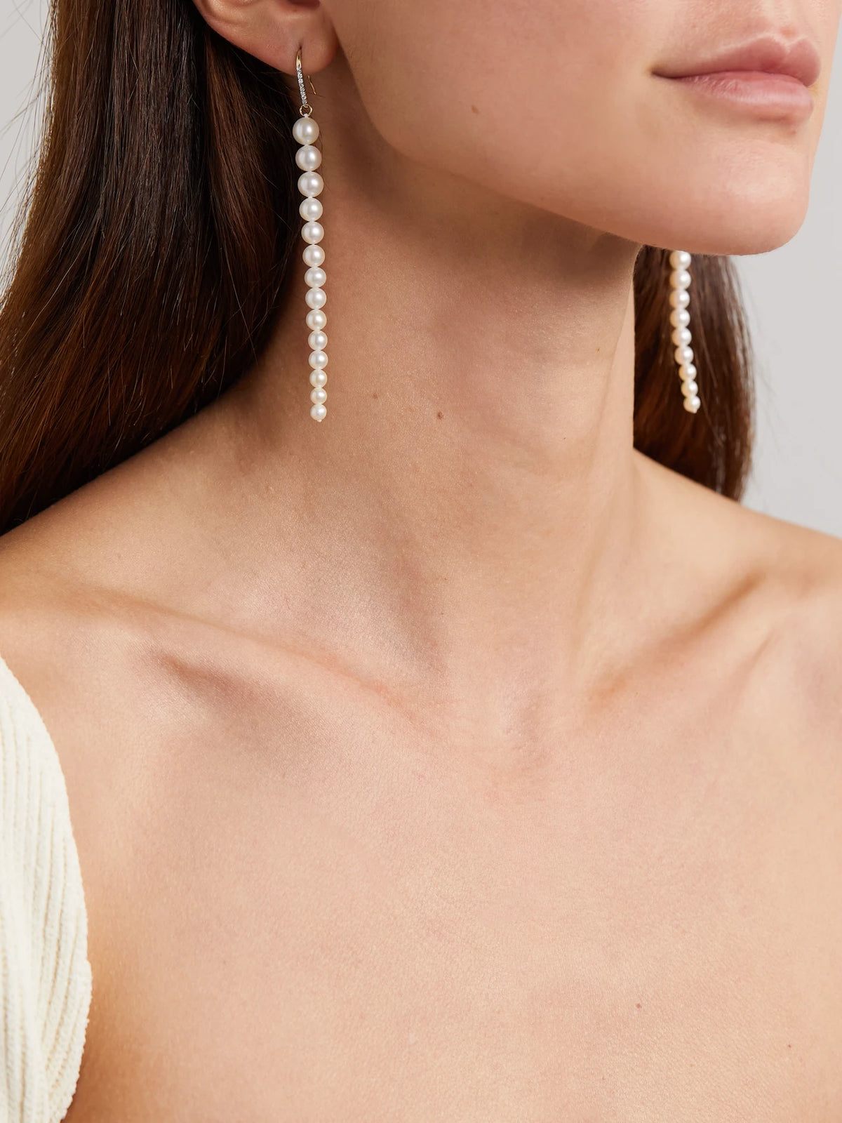 Image of Earrings. Product name - 14-karat Gold, Pearl And Diamond Earrings in White colour by brand - Mateo