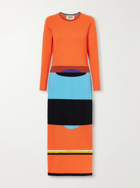 Christopher John Rogers Striped Intarsia-knit Merino Wool And Silk-blend Maxi Dress
