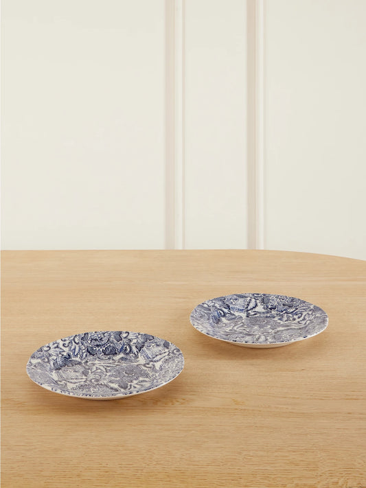 + Burleigh Faded Peony Set Of Two Painted Earthenware Plates