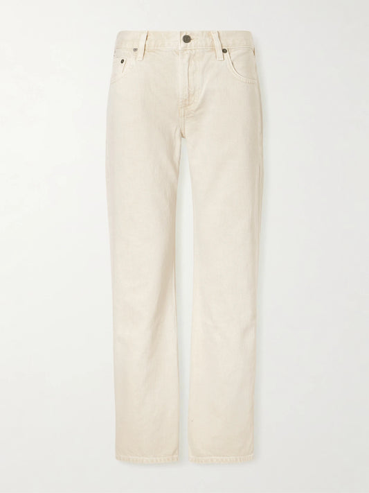 Image of Jeans. Product name - Faye Mid-rise Straight-leg Jeans in Cream colour by brand - Citizens of Humanity