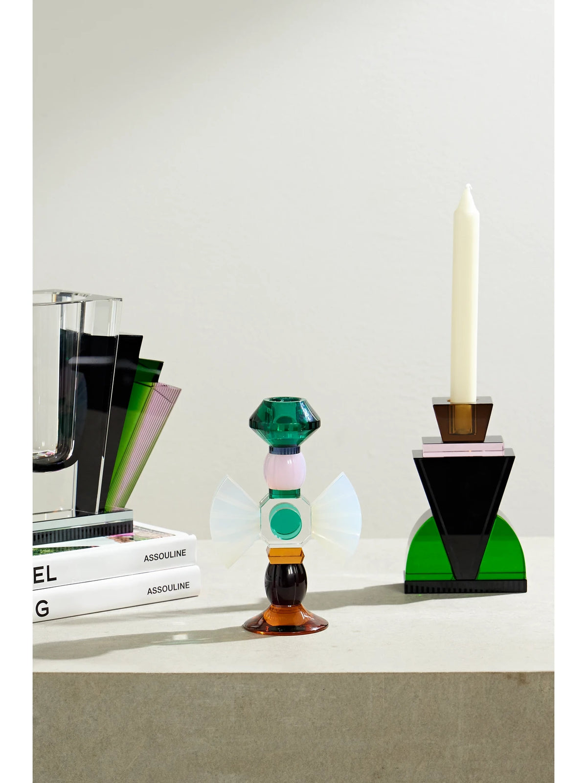 Image of Decor. Product name - Carmina Crystal Candle Holder in Green colour by brand - Reflections Copenhagen