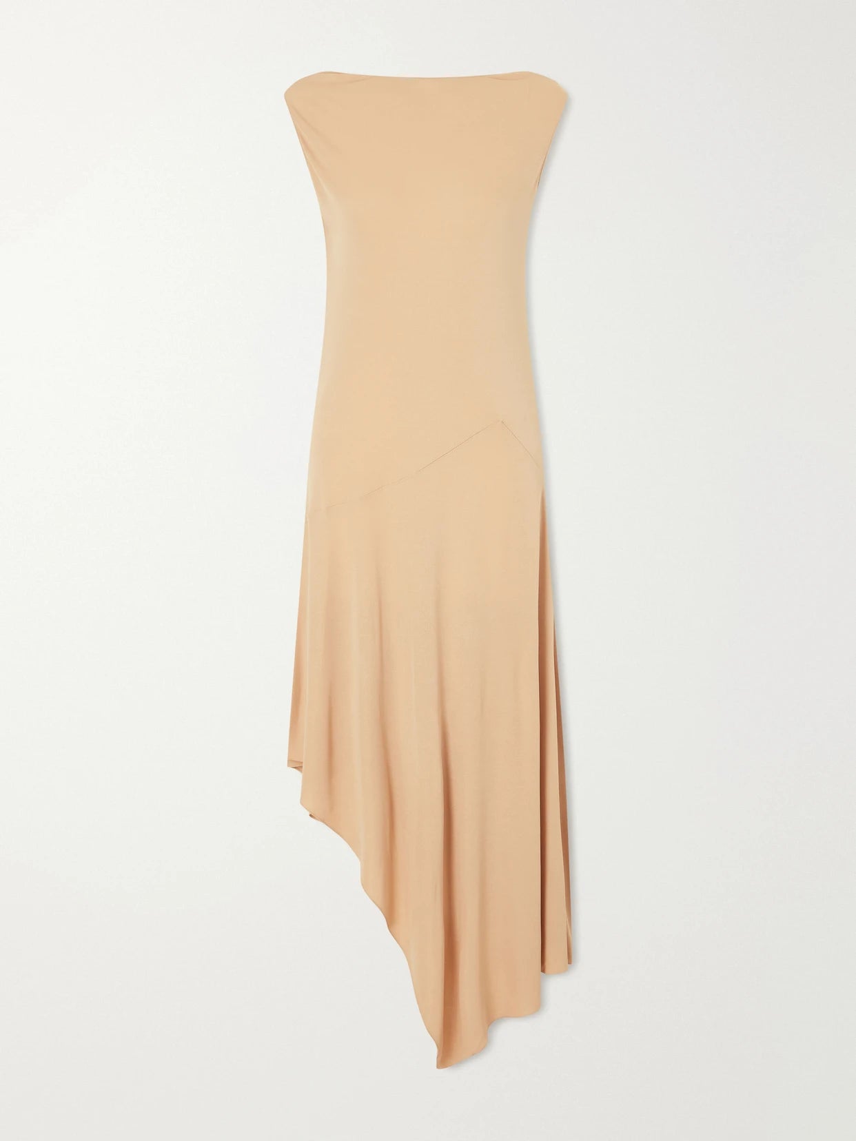 Image of Dresses. Product name - Asymmetrical Jersey-crepe Midi Dress in Beige colour by brand - Alaïa