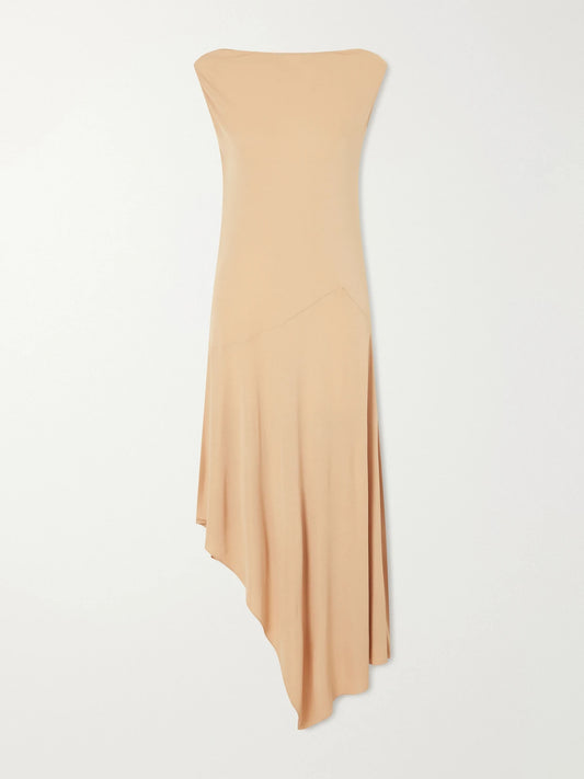 Image of Dresses. Product name - Asymmetrical Jersey-crepe Midi Dress in Beige colour by brand - Alaïa