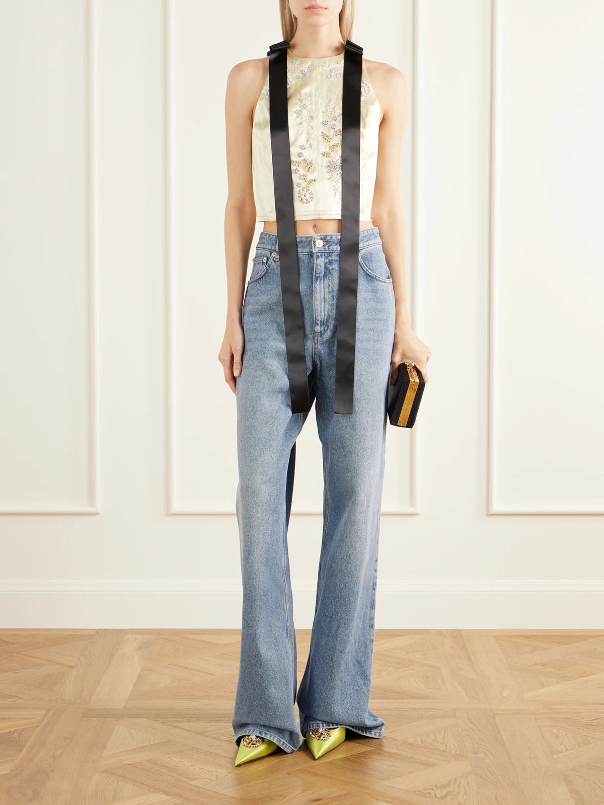 Image of Jeans. Product name - Mid-rise Wide-leg Jeans in Light blue colour by brand - Erdem