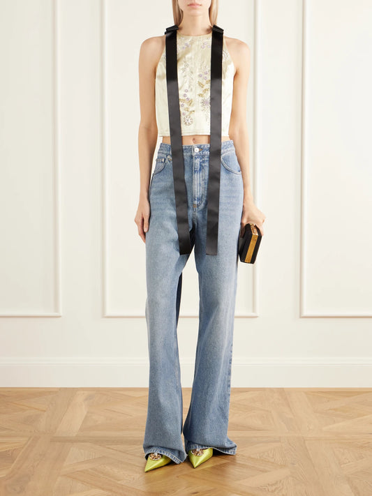 Image of Jeans. Product name - Mid-rise Wide-leg Jeans in Light blue colour by brand - Erdem