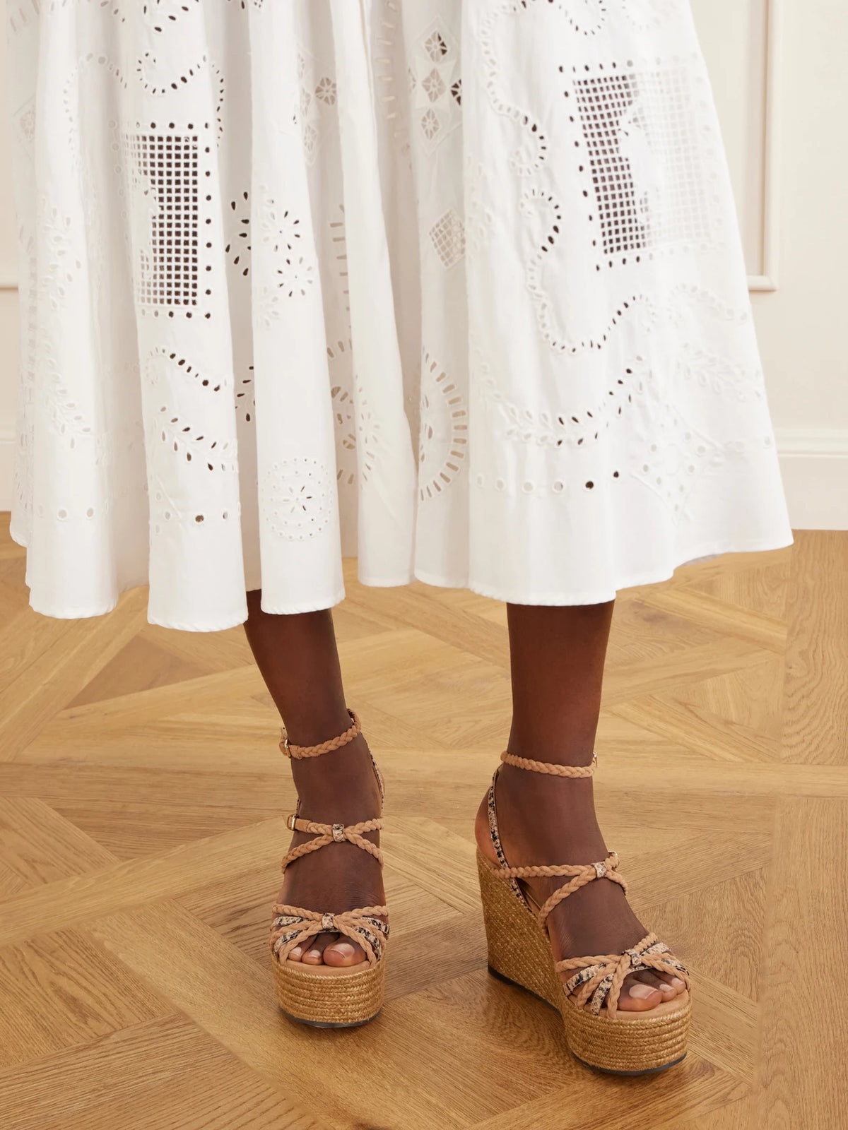 Nyra 100 Braided Snake-effect Leather And Suede Wedge Sandals