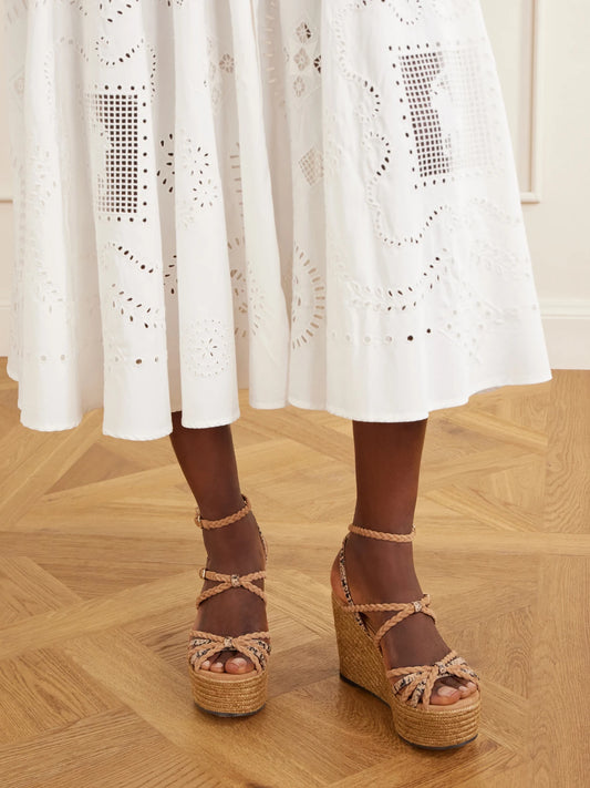 Nyra 100 Braided Snake-effect Leather And Suede Wedge Sandals