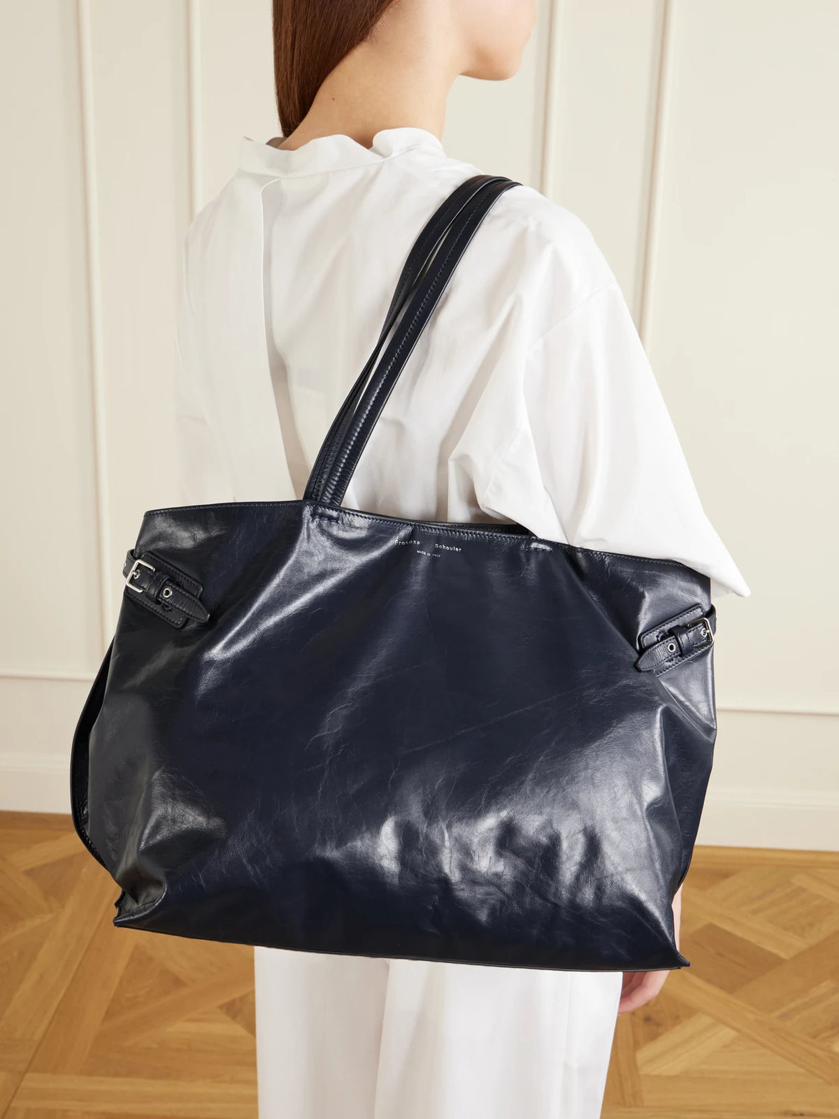 Image of Bags. Product name - Days Leather Tote in Navy colour by brand - Proenza Schouler