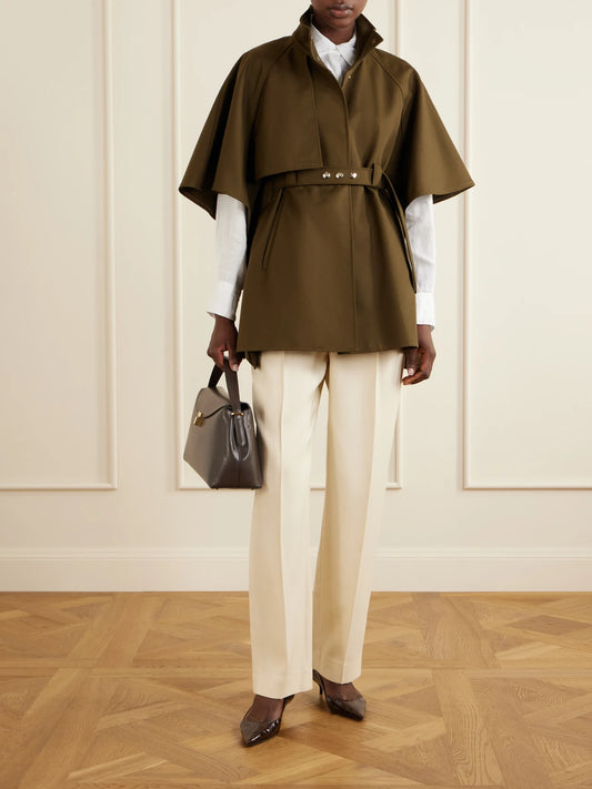 Image of Coats & Jackets. Product name - Belted Cotton Gabardine Cape in Army green colour by brand - Max Mara