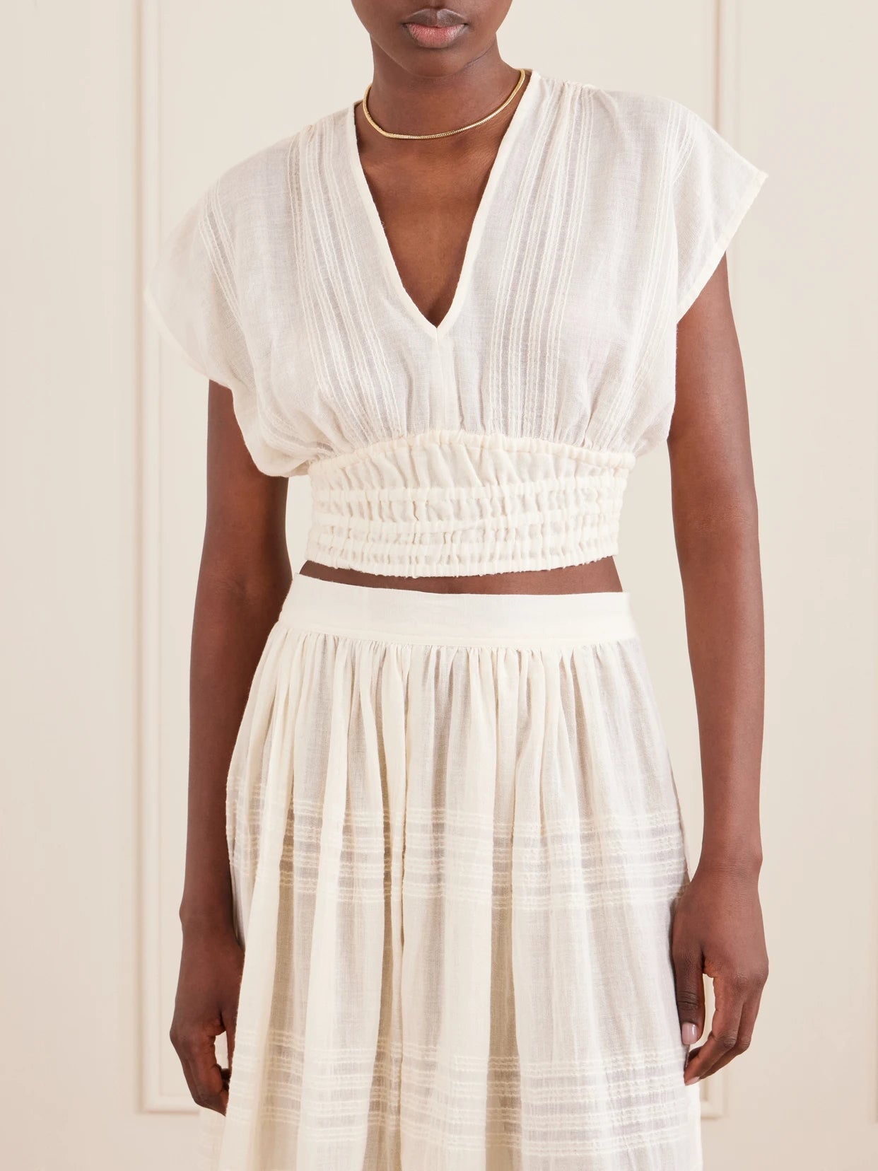 Alia Striped Cropped Cotton Top