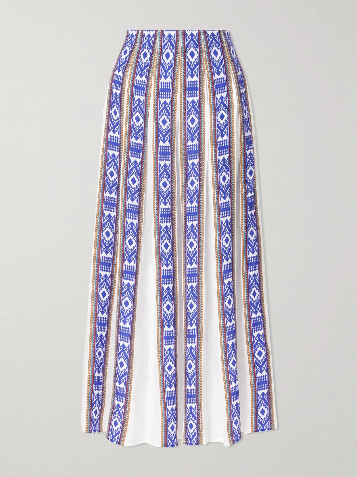 Aurelia Pleated Printed Linen Midi Skirt