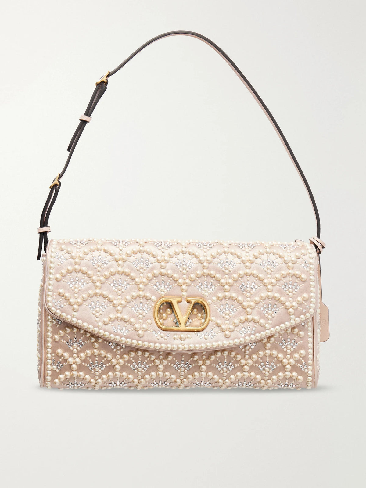 Devain Pearl And Crystal-embellished Satin Shoulder Bag
