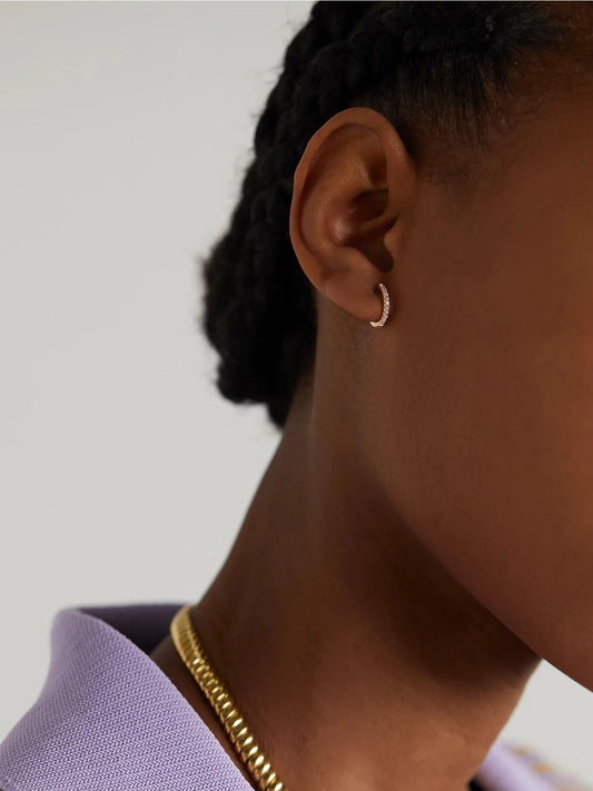 Image of Earrings. Product name - Huggies 18-karat Rose Gold Diamond Earrings in Multi colour by brand - Anita Ko