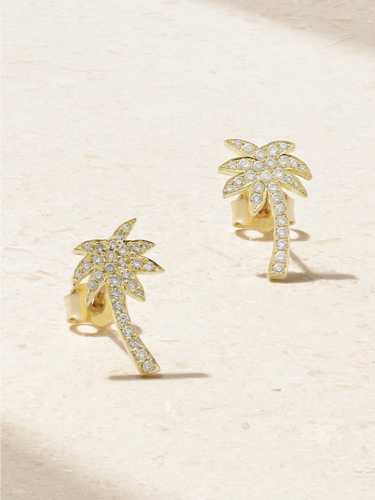 Mini Palm Tree 18-karat Gold Diamonds Earrings