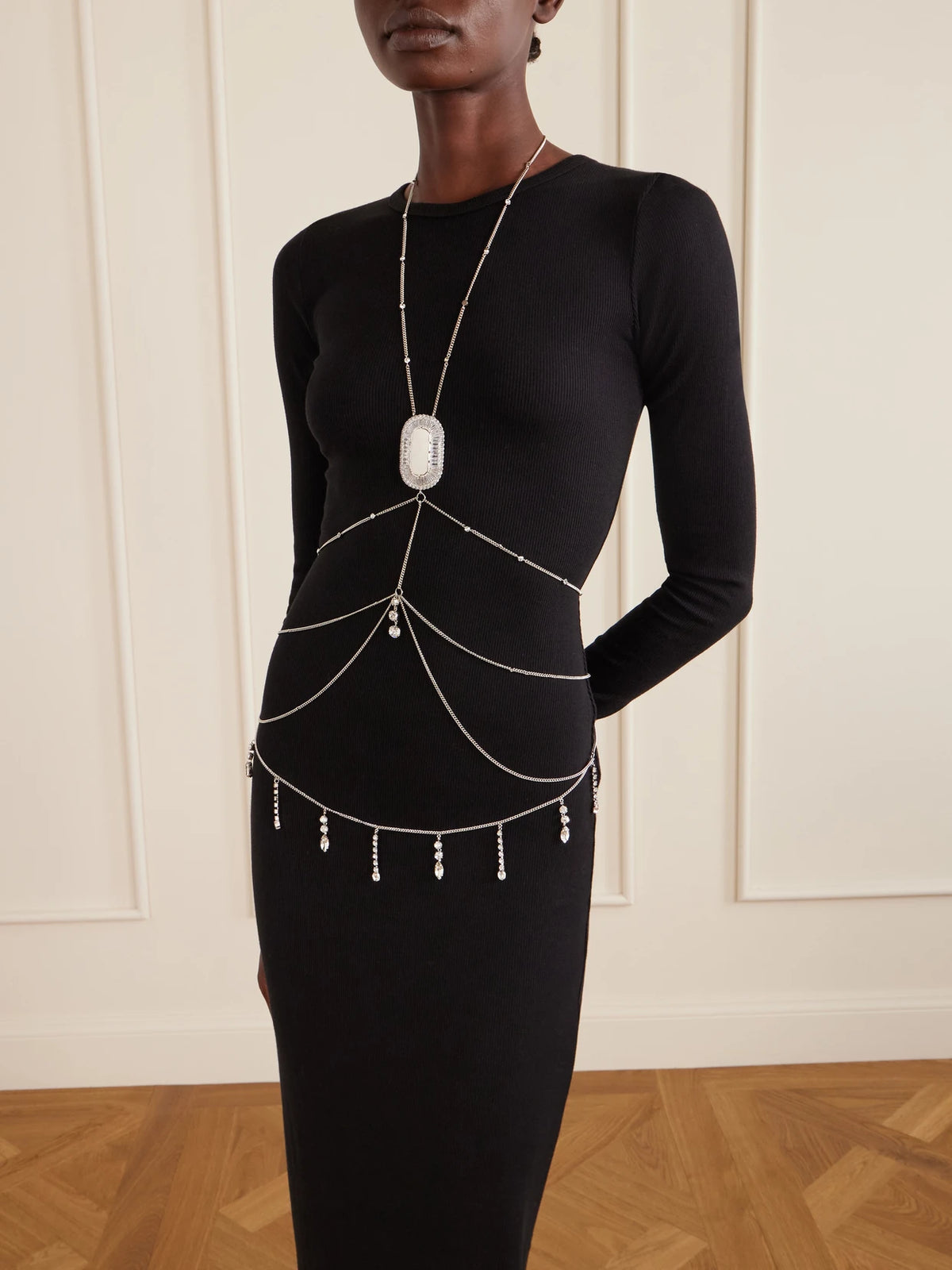 Image of Jewelry. Product name - Silver-tone Crystal Body Chain in Multi colour by brand - RABANNE