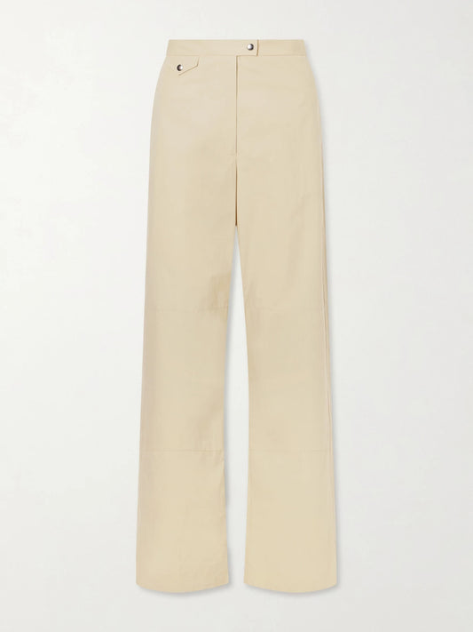 Image of a model wearing Pants. Product name - Gemma Cotton Straight-leg Pants in Beige colour by brand - Calvin Klein Collection