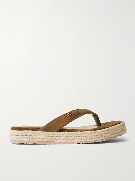Embellished Suede Platform Espadrille Flip Flops