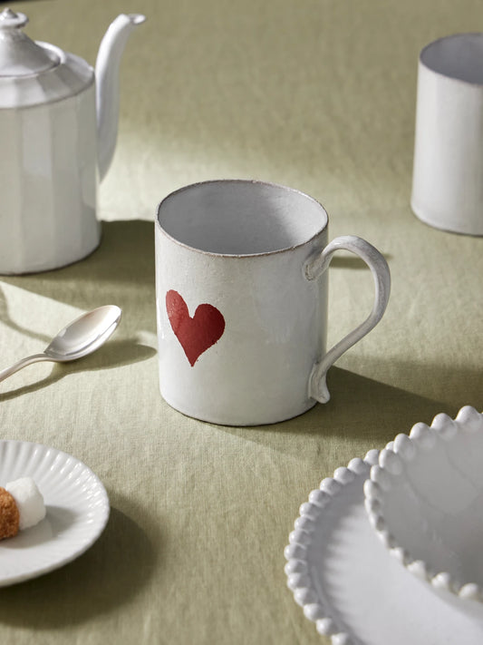Image of Tableware. Product name - + John Derian Heart Glazed Ceramic Mug in White colour by brand - Astier De Villatte