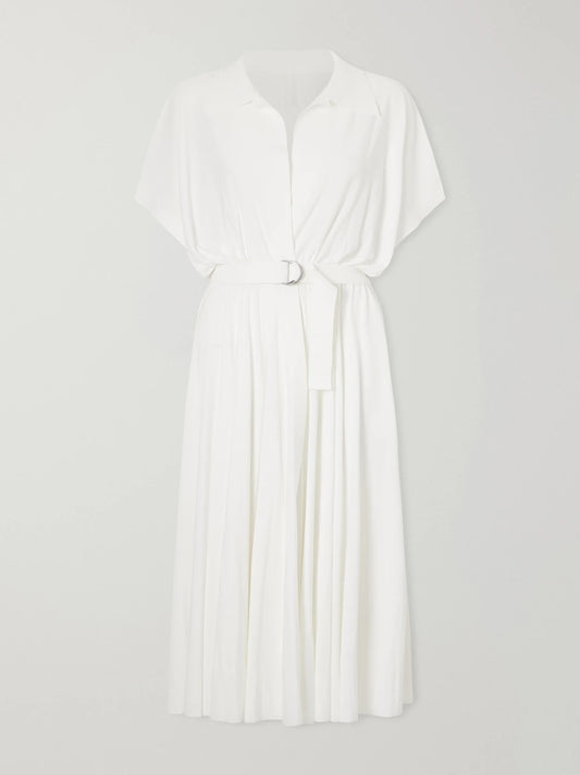 Image of Dresses. Product name - Belted Jersey Midi Dress in White colour by brand - Norma Kamali