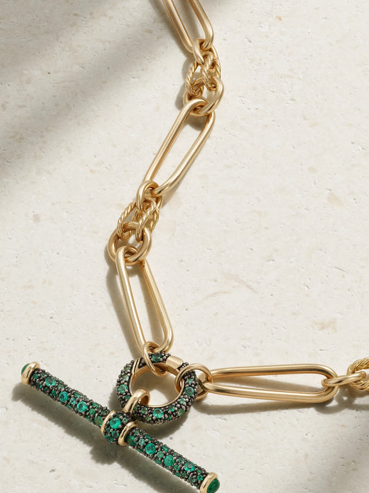 Twisted Link Connection 14-karat Gold Emerald Necklace
