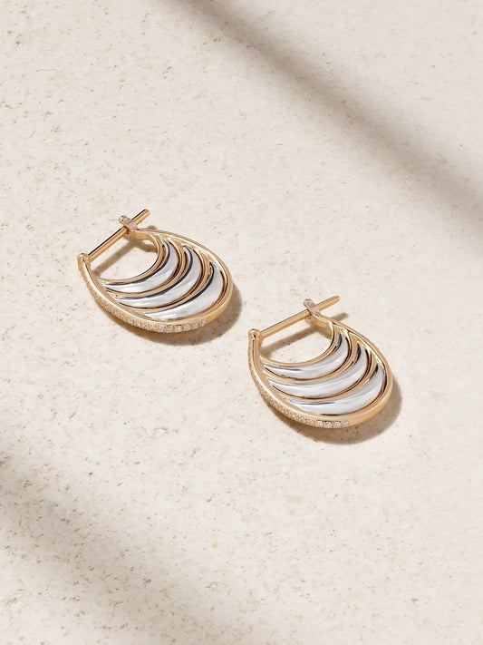 Triple Bloop Moo 18-karat Yellow And White Gold Diamond Earrings