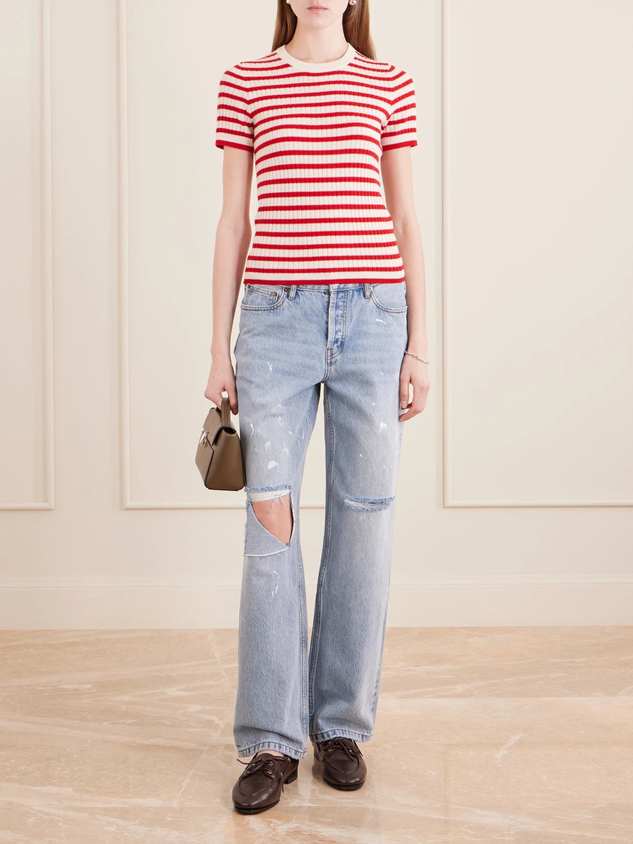 Image of Jeans. Product name - Painter Distressed Mid-rise Straight-leg Jeans in Light denim colour by brand - Still Here