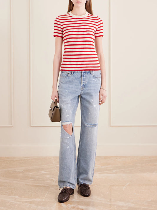 Image of Jeans. Product name - Painter Distressed Mid-rise Straight-leg Jeans in Light denim colour by brand - Still Here