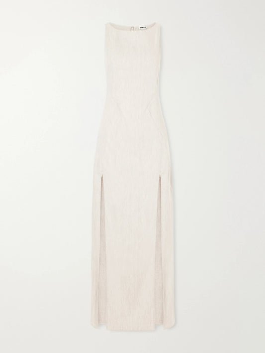 Image of Dresses. Product name - Linen-blend Maxi Dress in Off-white colour by brand - STAUD