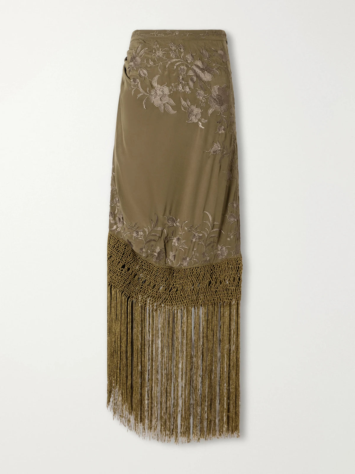 Ulla Johnson Lark Fringed Embroidered Silk-crepe De Chin Midi Skirt