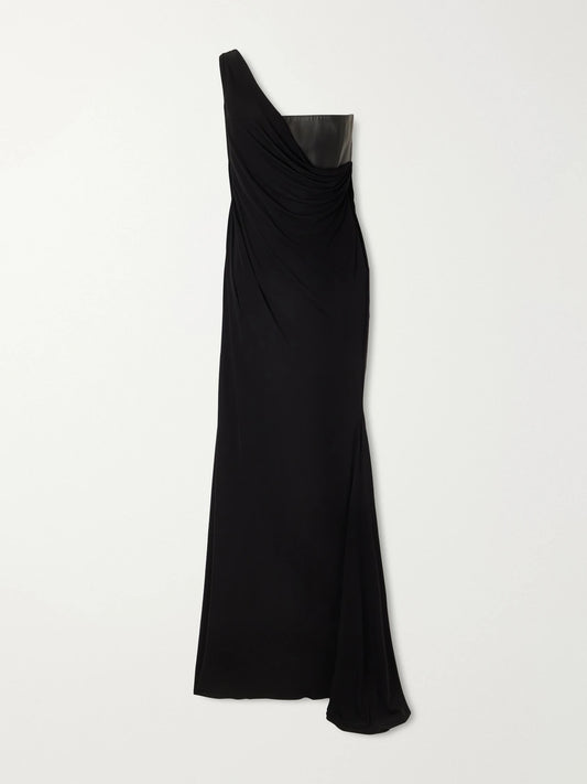 Alex Perry Asymmetric Leather And Jersey Gown