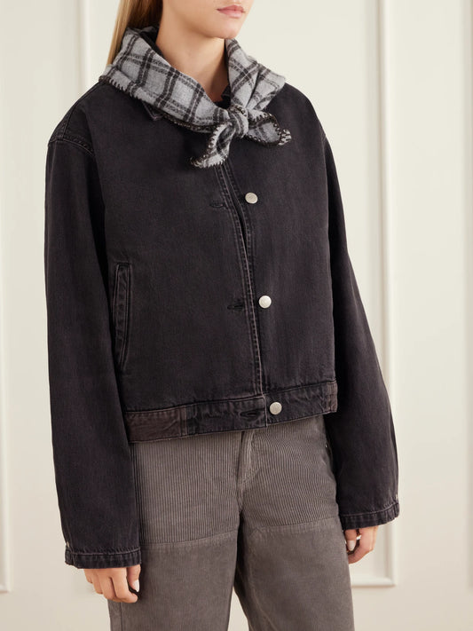 Image of Scarves & Shawls. Product name - Checked Virgin Wool Scarf in Gray colour by brand - MFPEN