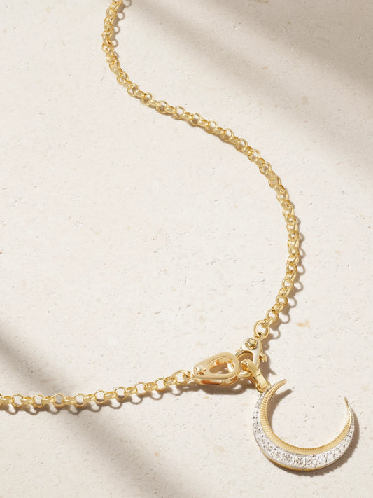Medium Belcher Sister Hook Crescent 18-karat Gold Diamond Necklace