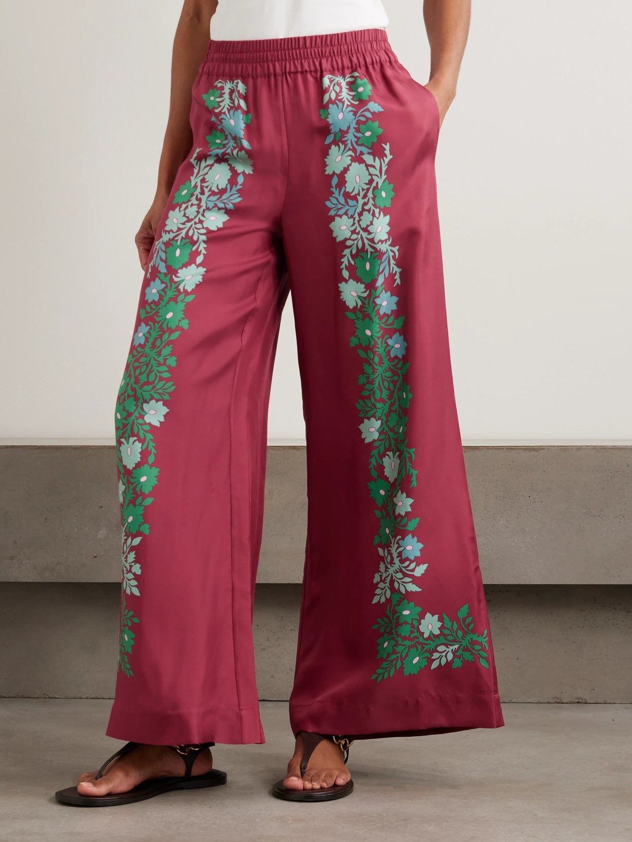 Palazzo Printed Silk Wide-leg Pants